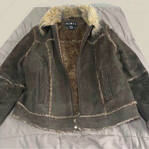 Mixit Dark Brown Jacket with Faux Fur Trim